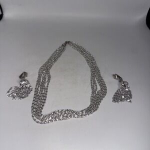 Vintage Sarah Coventry Silvery Cascade 18" Necklace Dangle Clip Earring Set